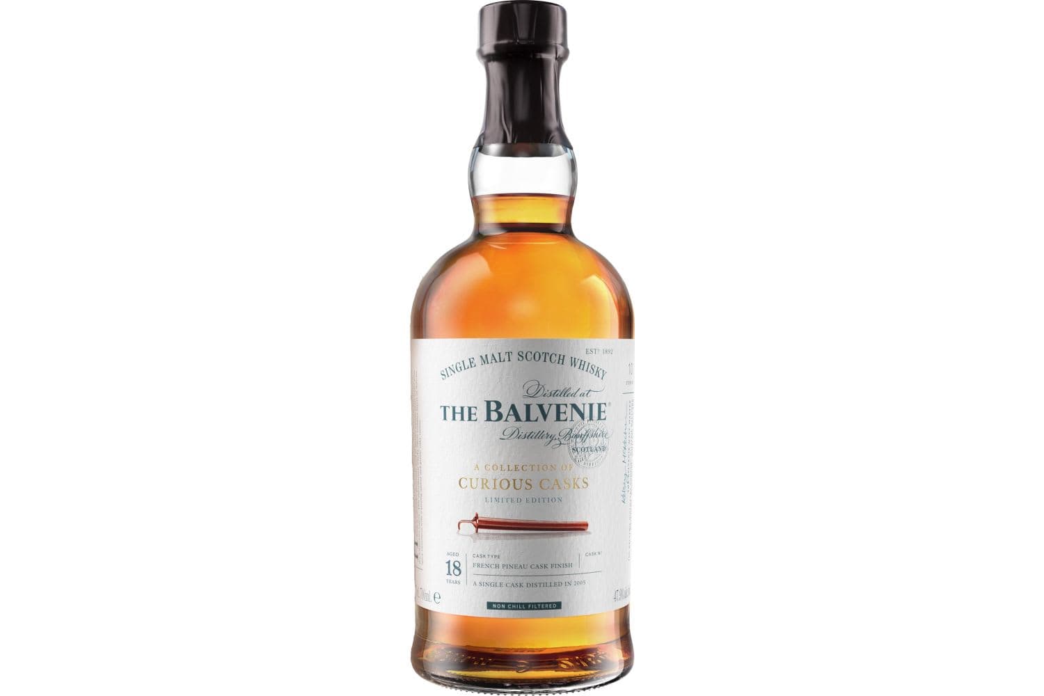 The Balvenie Ltd Ed A Cltn Of Curious Csk 18 Yrs Old French Pineau Cask Fnsh Bbn Brl Single Malt Scotch Whisky 750mL Bottle