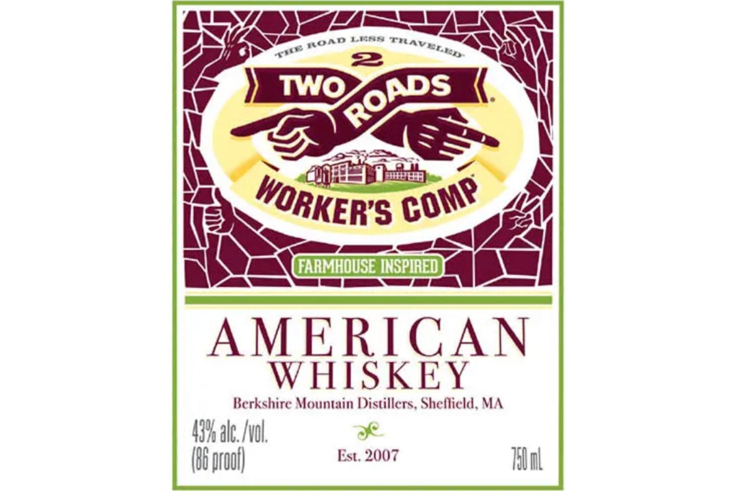Berkshire Mountain Distillers Two Roads Worker's Comp Collaboration American Whiskey 86 Proof 750mL Bottle