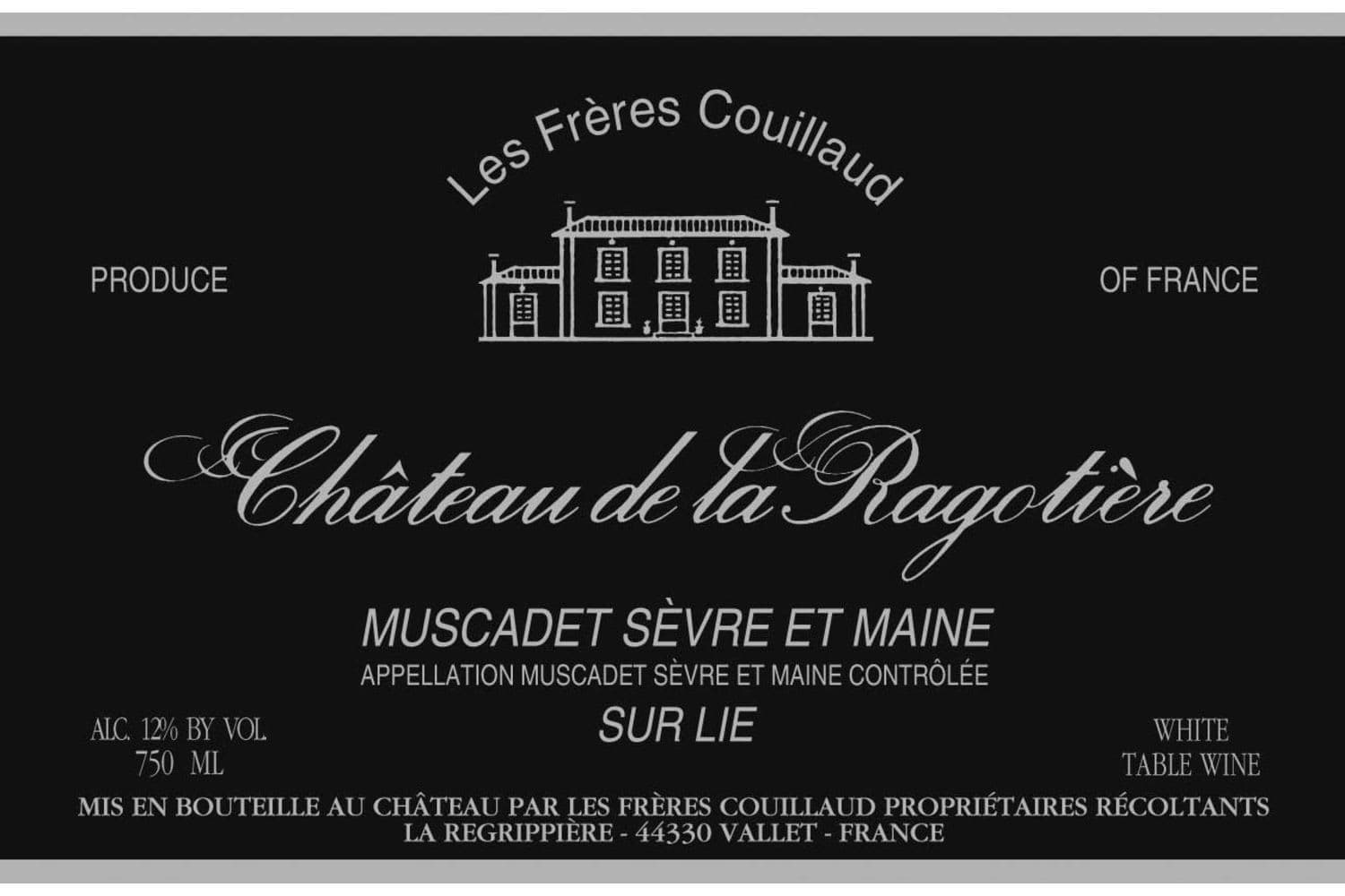 Chateau de la Ragotiere Muscadet Sevre-et-Maine Sur Lie (Black Label) 2023 750mL Bottle