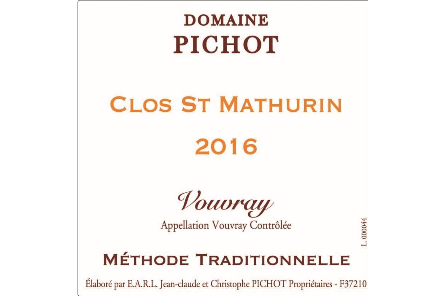 Domaine Pichot Vouvray Clos St Mathurin Methode Traditionelle 2022 750mL Bottle