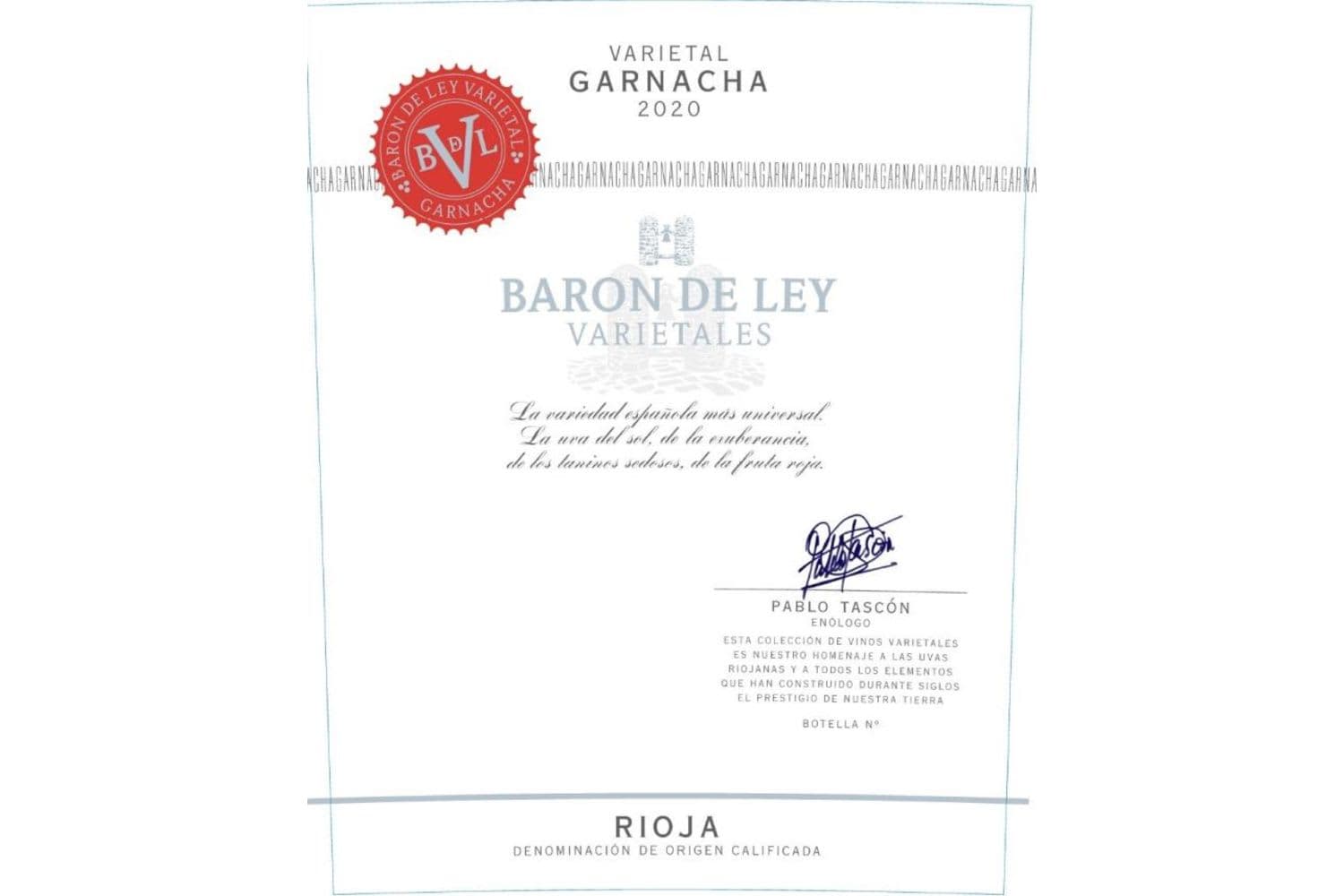 Baron de Ley Varietales Garnacha Rioja DOCa 2022 750mL Bottle