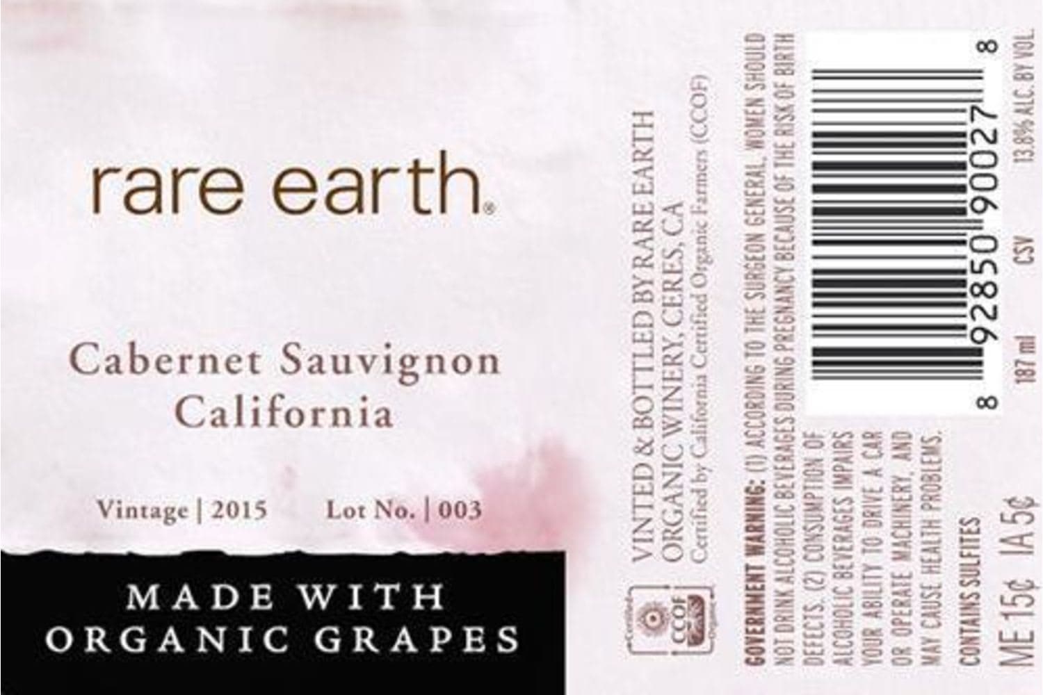 Rare Earth Organic Winery Cabernet Sauvignon 2022 750mL Bottle