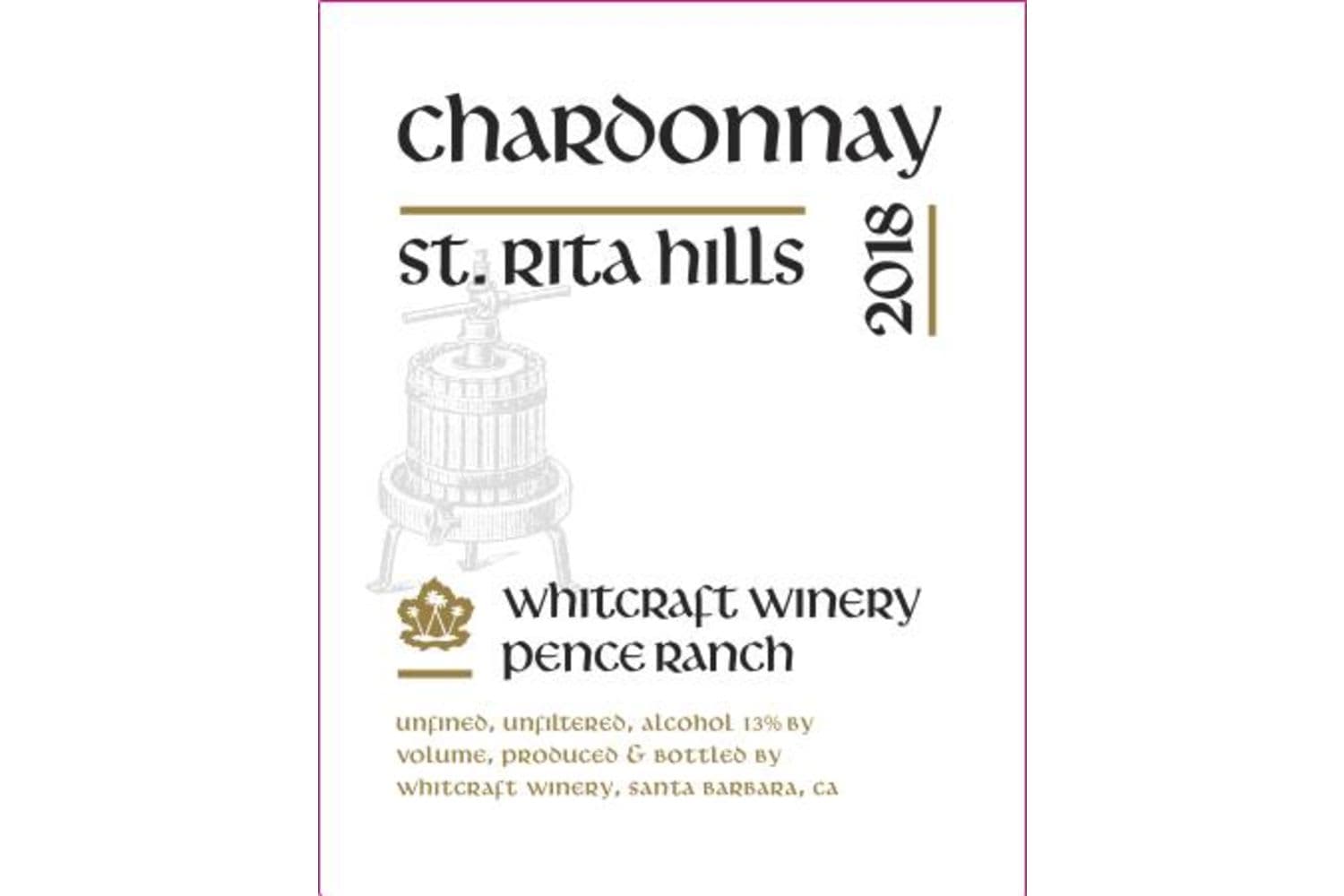 Whitcraft Wines Chardonnay Pence Ranch Sta. Rita Hills 2022 750mL Bottle