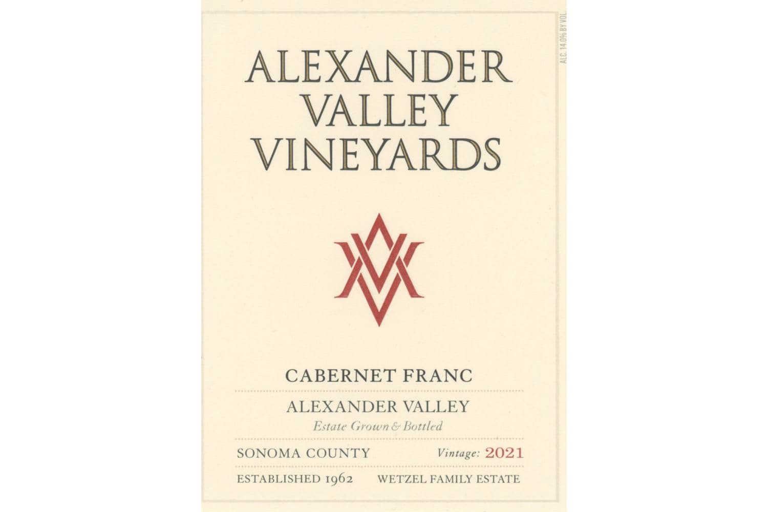 Alexander Valley Vineyards Cabernet Franc Wetzel Family Estate Alexander Valley 2021 750mL Bottle