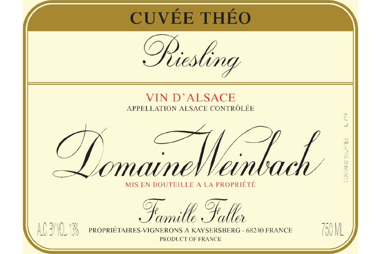 Domaine Weinbach Vin D'Alsace Riesling Cuvee Theo 2023 750mL Bottle