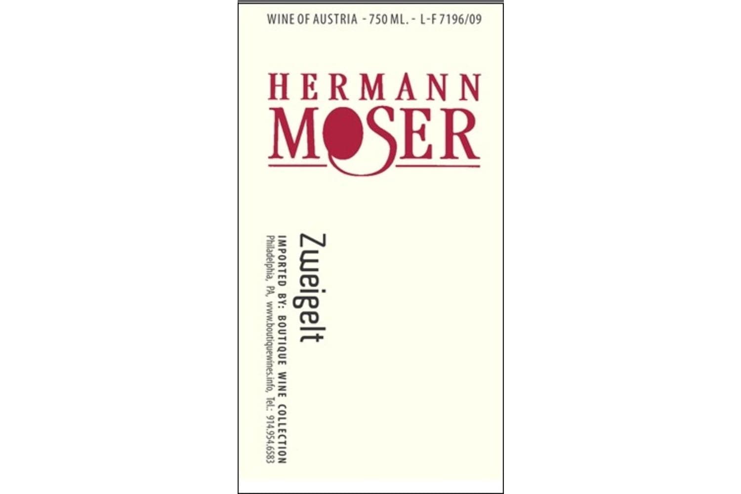 Hermann Moser Niederosterreich Zweigelt 2011 750mL Bottle