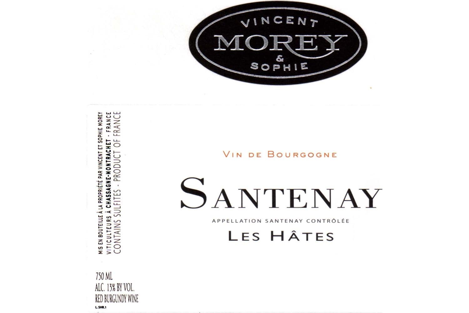 Vincent & Sophie Morey Santenay Les Hates 2022 750mL Bottle