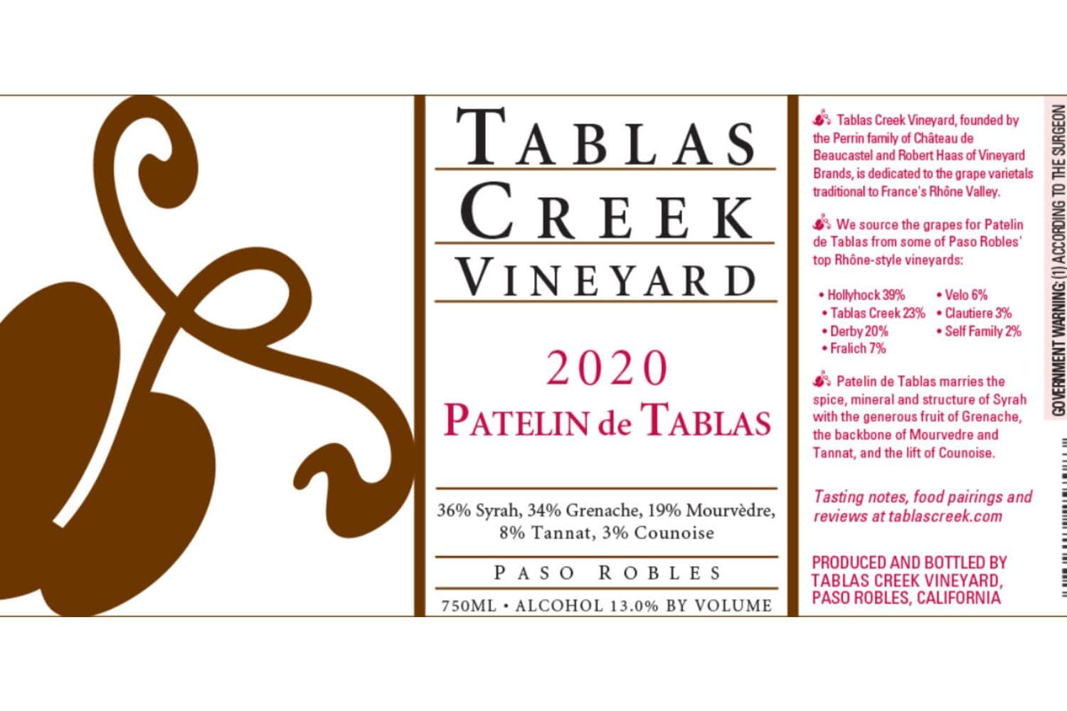 Tablas Creek Patelin de Tablas 2020 750mL Bottle