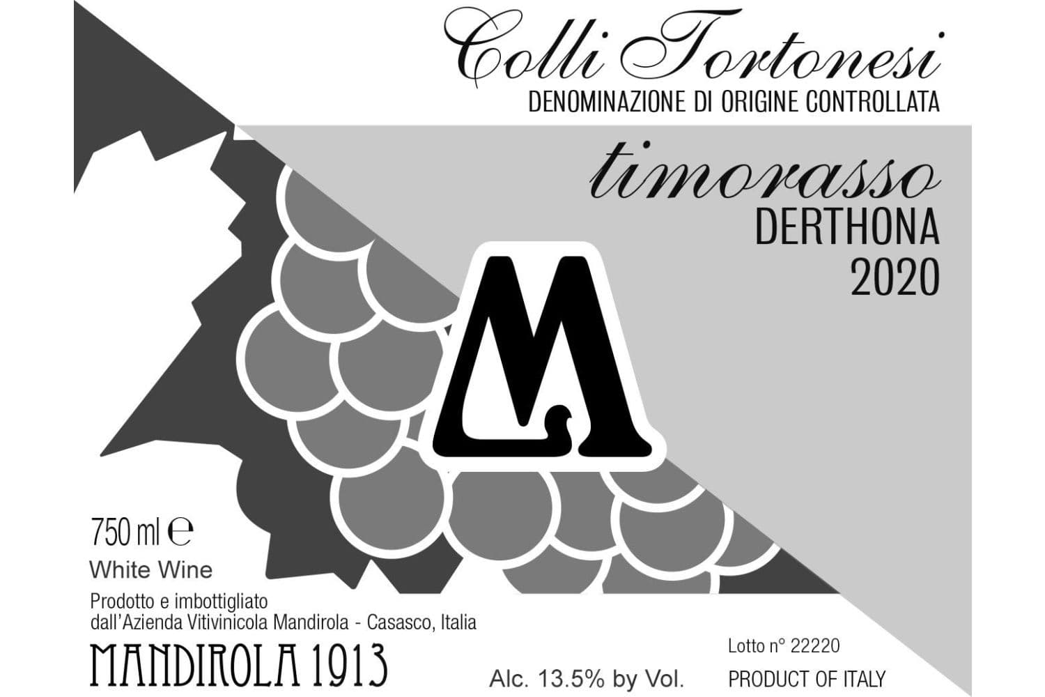 Mandirola 1913 Colli Tortonesi Timorasso Derthona 2022 750mL Bottle