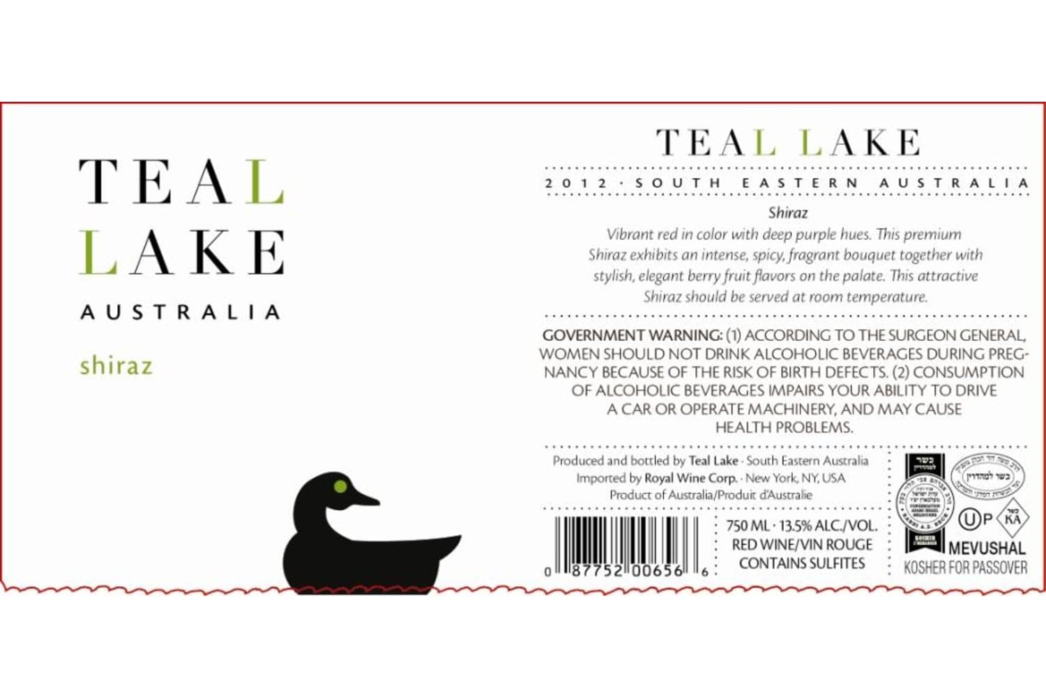 Teal Lake Shiraz 2021 750mL Bottle