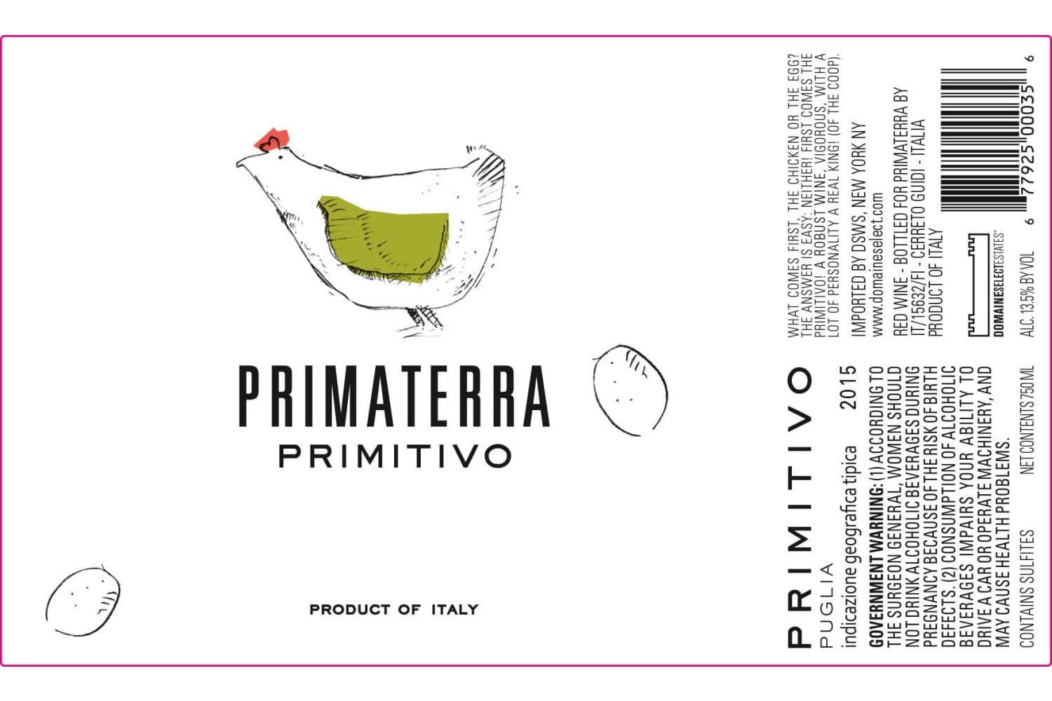 Primaterra Primitivo 2020 750mL Bottle