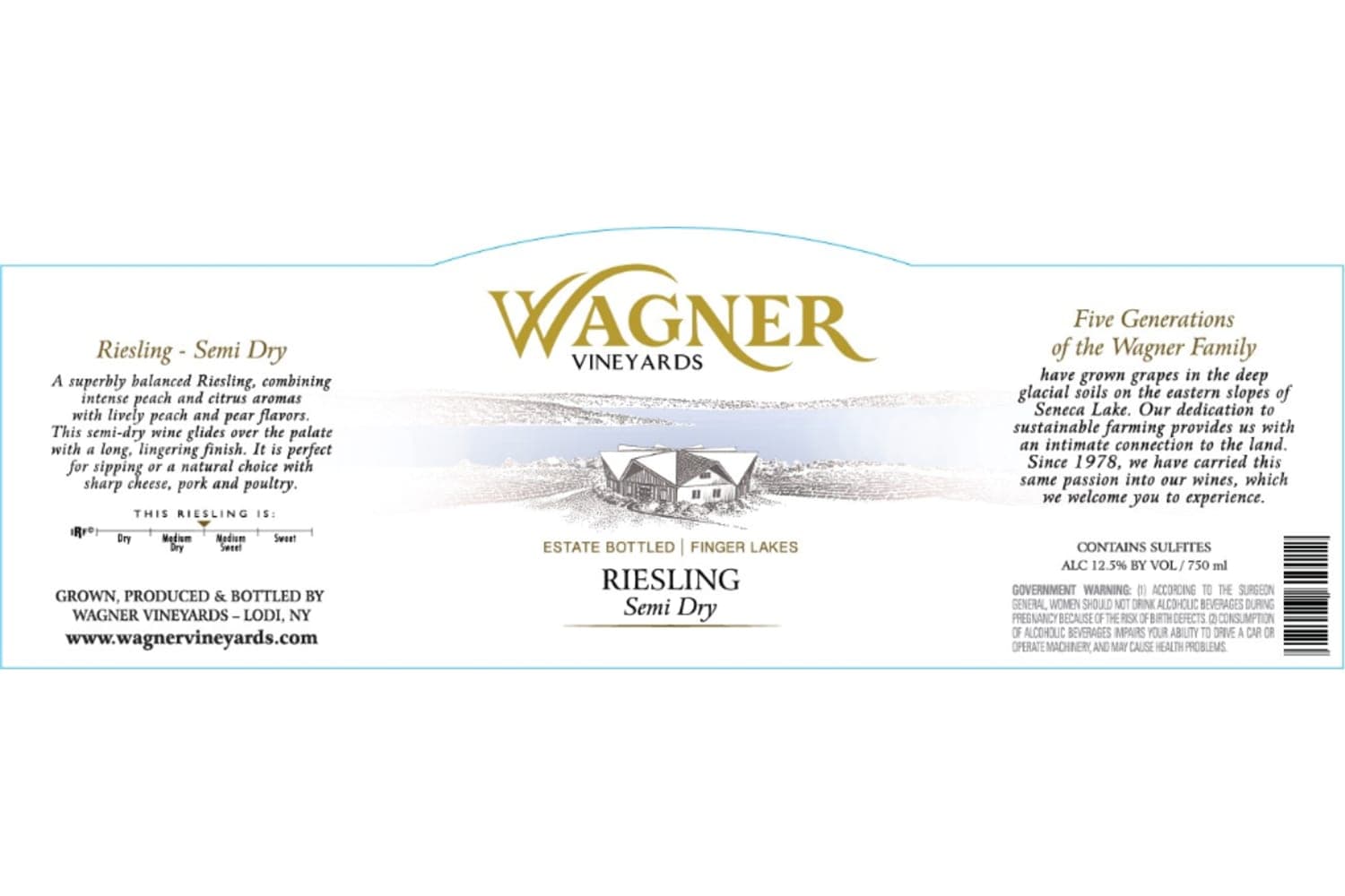 Wagner Vineyards Semi Dry Riesling 2013 750mL Bottle