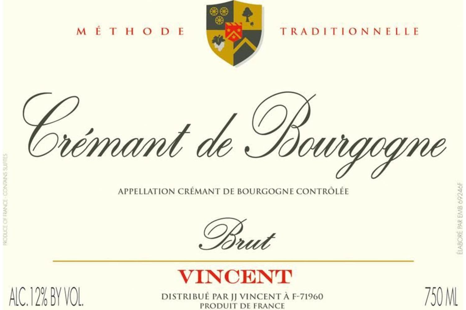 J.J. Vincent Cremant De Bourgogne Brut 750mL Bottle