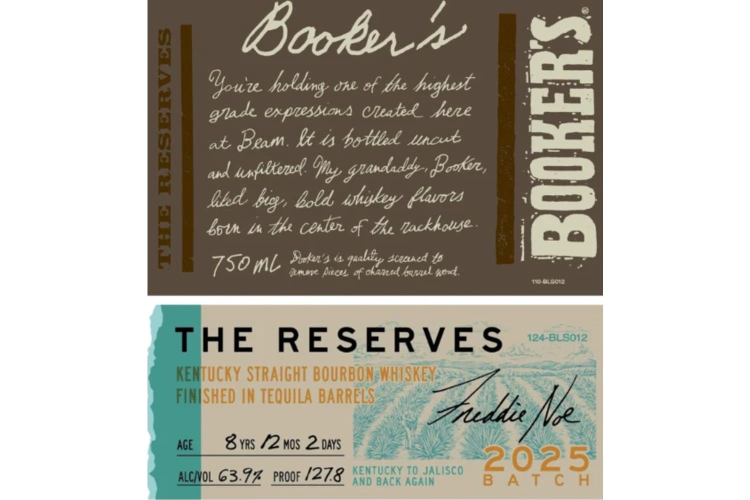 Booker's 2025 Batch 8 YO The Reserves Finished In Tequila Barrels Kentucky Straight Bourbon Whiskey 127.8 Pf 2025 750mL Bottle