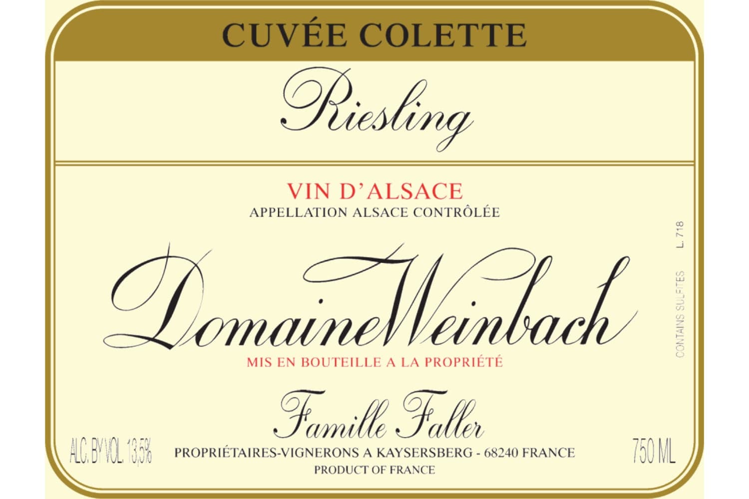 Domaine Weinbach Vin D'Alsace Riesling Cuvee Colette 2023 750mL Bottle