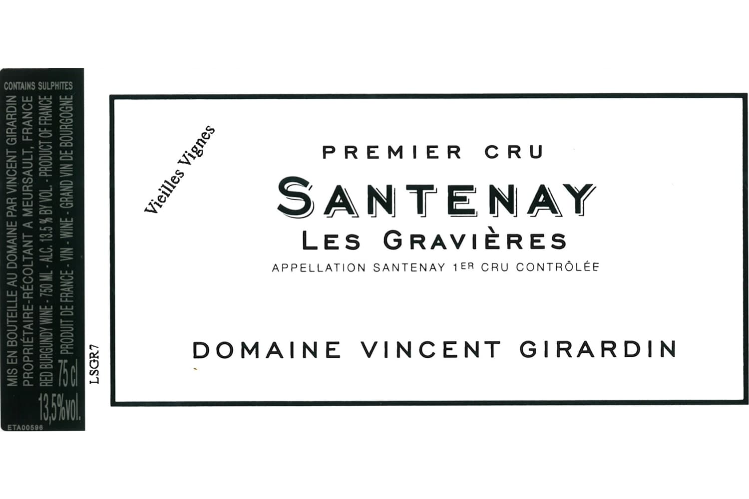 Maison Vincent Girardin Santenay 1er Cru Les Gravieres Vieilles Vignes 2021 750mL Bottle