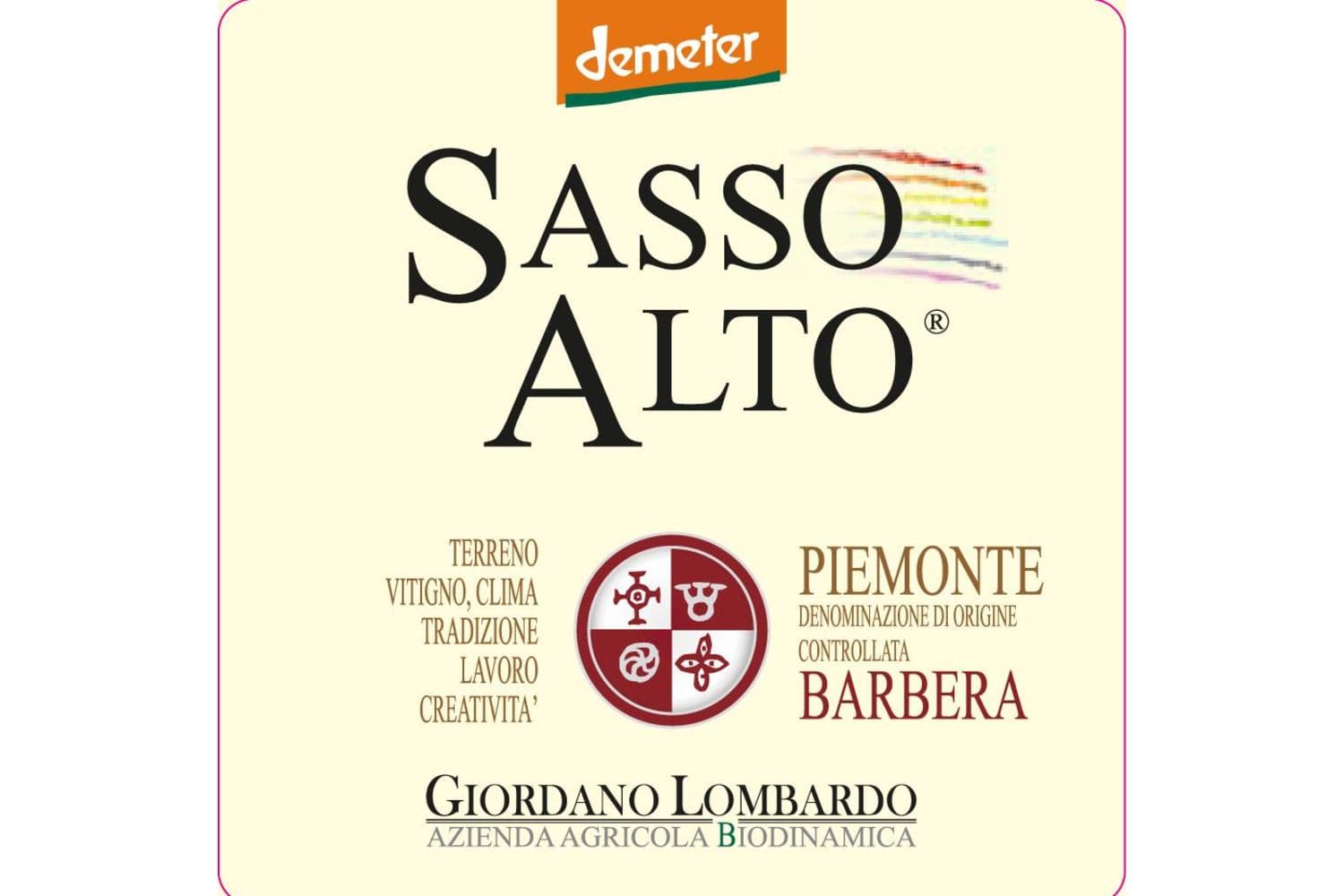 Giordano Lombardo Sasso Alto Barbera Piemonte 2016 750mL Bottle