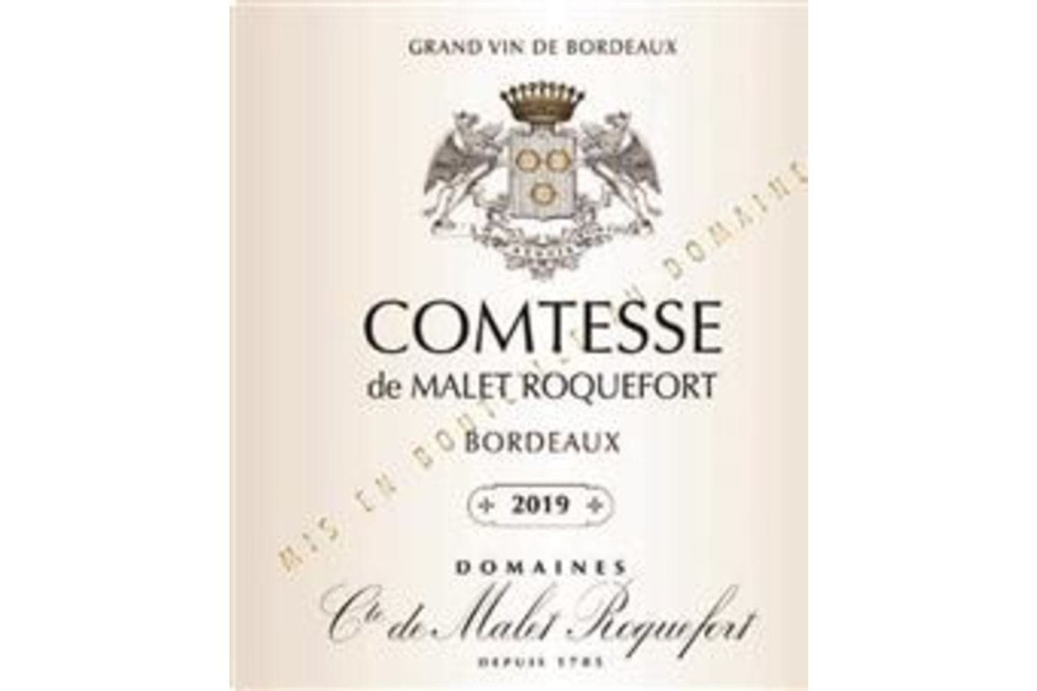 Comtesse De Malet Roquefort Bordeaux Blanc 2019 750mL Bottle