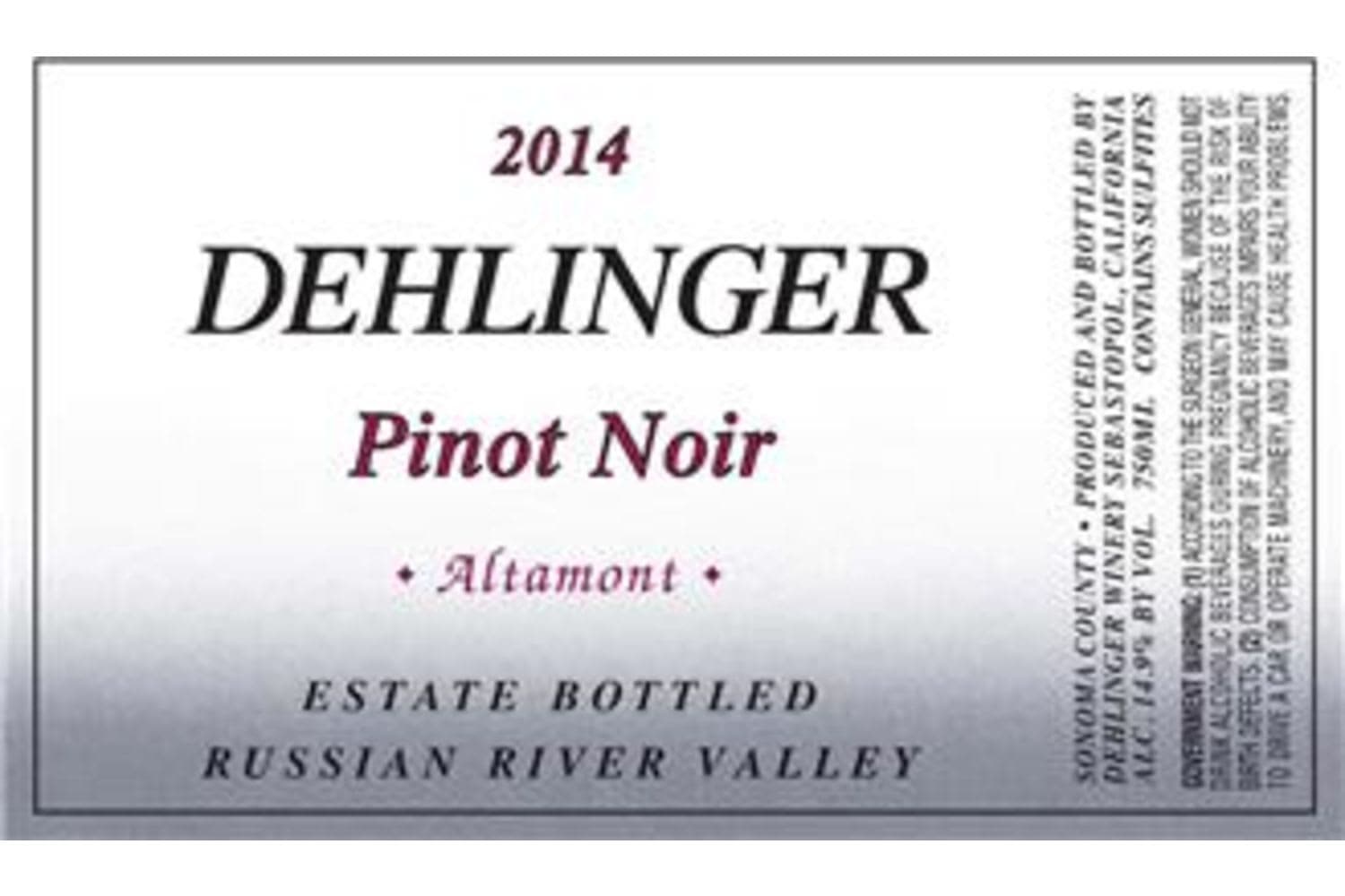 Dehlinger Estate Altamont Pinot Noir 2017 750mL Bottle