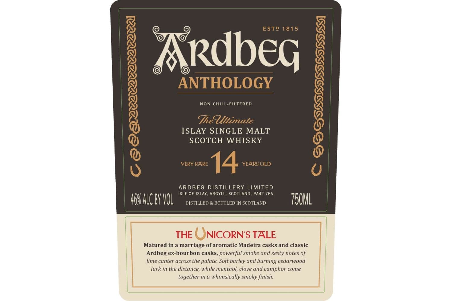 Ardbeg Distillery 14 Years Old Anthology The Unicorn's Tale The Ultimate Islay Single Malt Scotch Whisky 750mL Bottle
