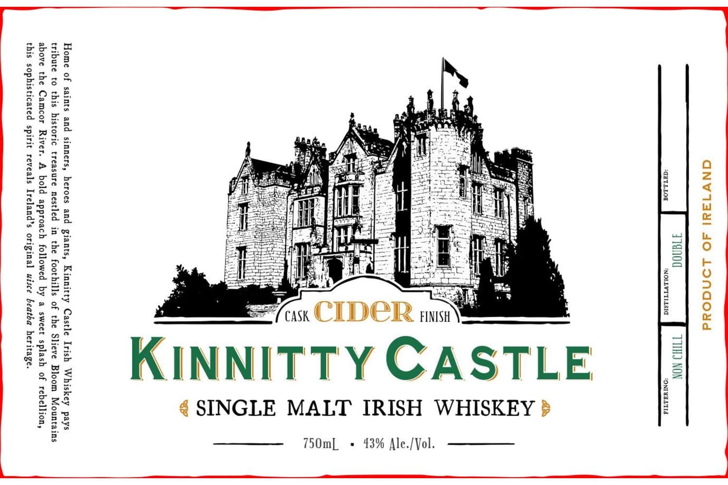 Kinnitty Castle Cider Cask Finish Single Malt Irish Whiskey 750mL Bottle