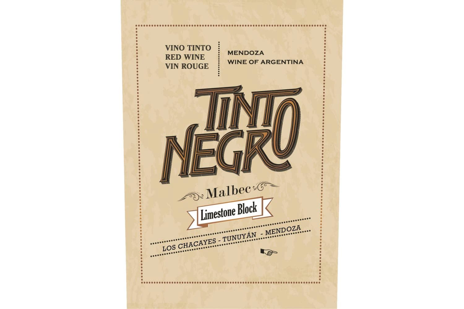 TintoNegro Malbec Limestone Block Mendoza 2020 750mL Bottle