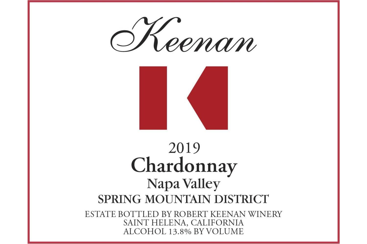 Keenan Winery Chardonnay 2019 750mL Bottle