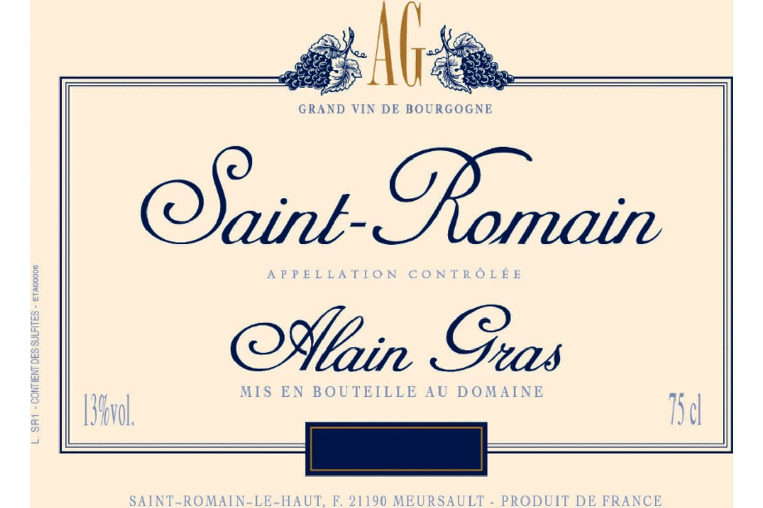 Domaine Alain Gras Saint-Romain Blanc 2021 750mL Bottle