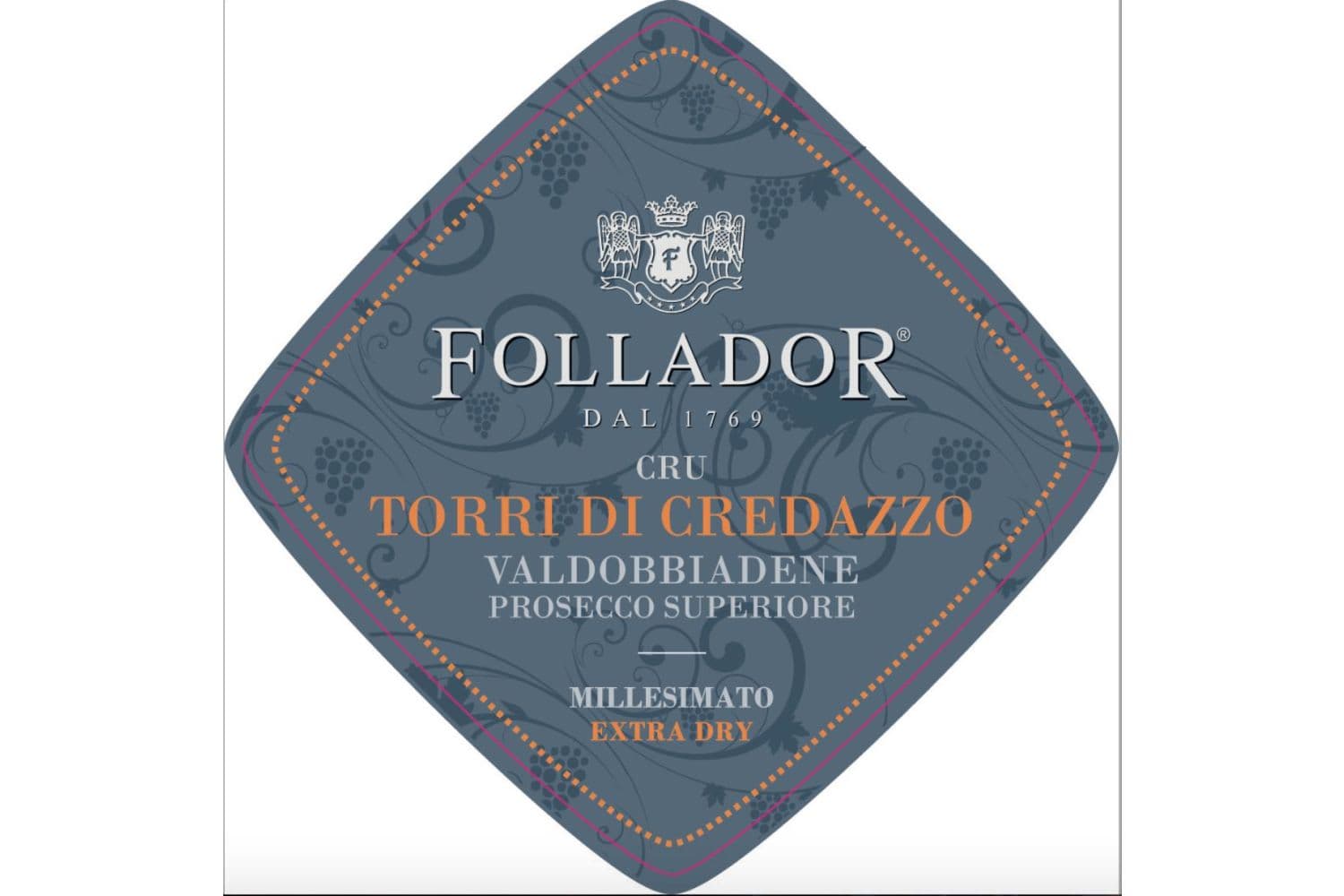 Follador Prosecco di Valdobbiadene Superiore Cru Torri Di Credazzo Extra Dry Millesimato 2022 750mL Bottle
