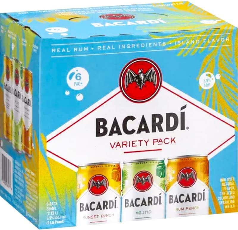 Bacardi Ready-to-Drink Combo Pack (Bahama Mama Premium Rum, Peach Rum, Raspberry Rum) 12oz 6 Pack Can