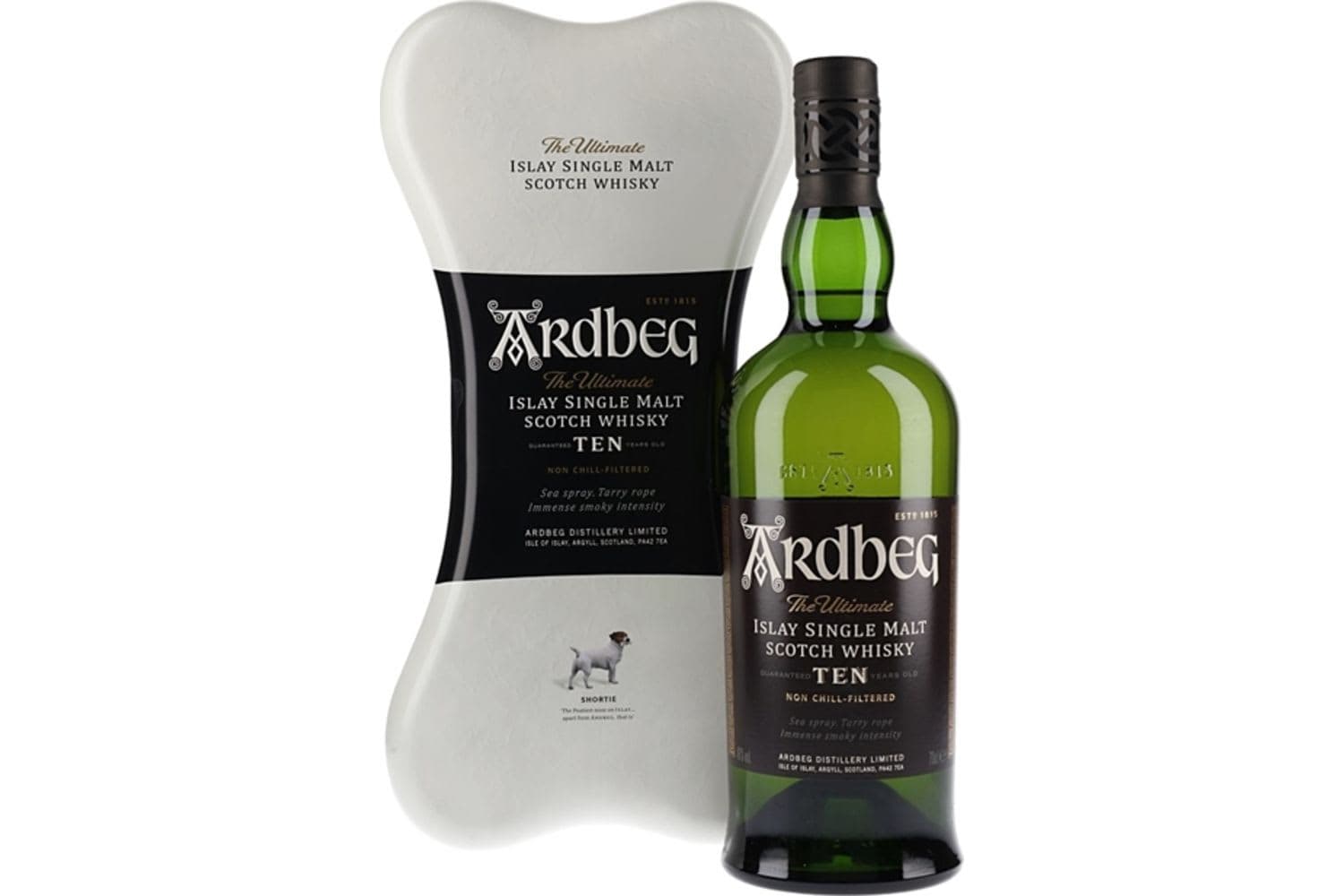 Ardbeg Distillery 10 Years Old Ardbone The Ultimate Non-Chill Filtered Islay Single Malt Scotch Whiskey (with Glass) 750mL Bottle