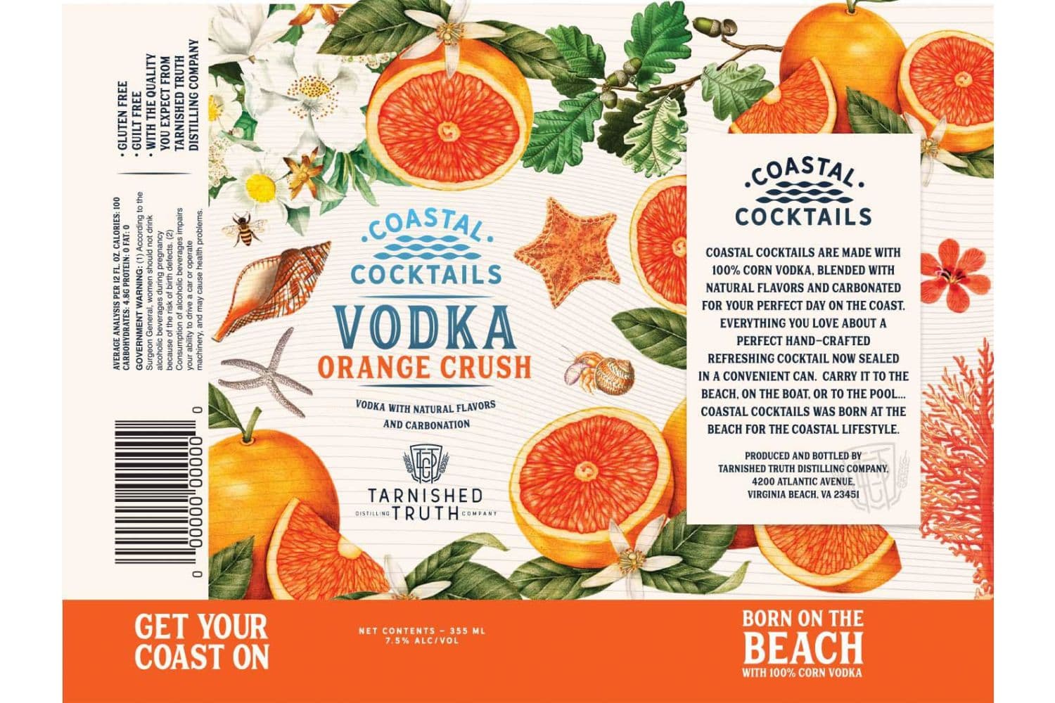 Coastal Cocktails Vodka Orange Crush 12oz 4 Pack Can