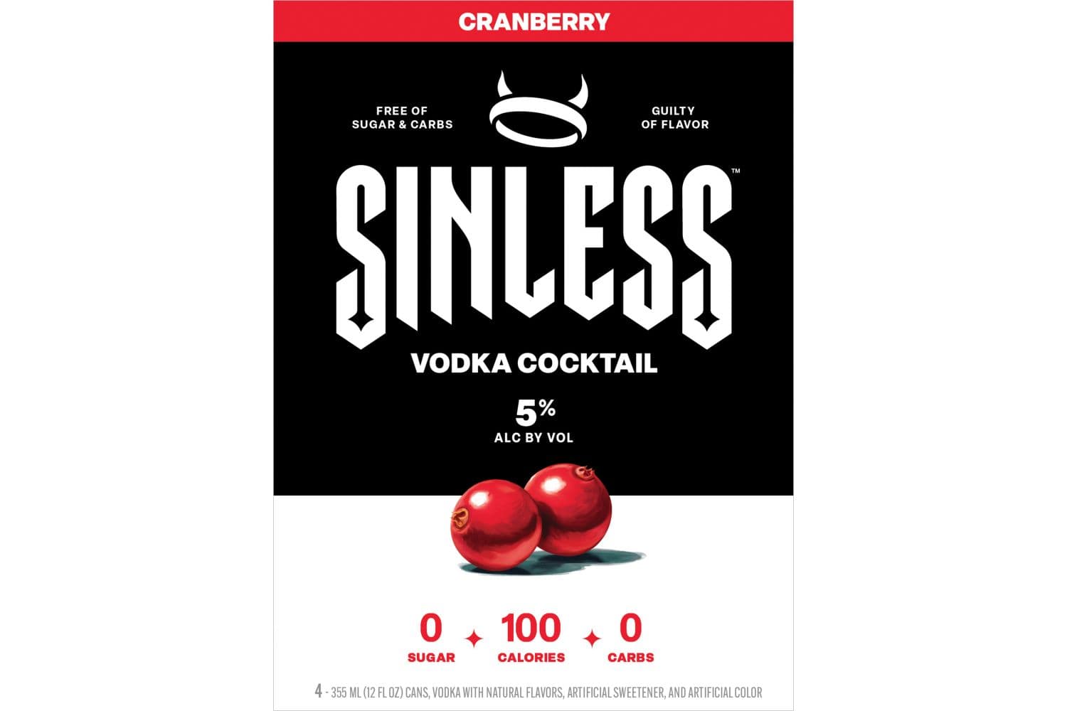 Sinless Spirits Cranberry Vodka Cocktail 19.3oz Can